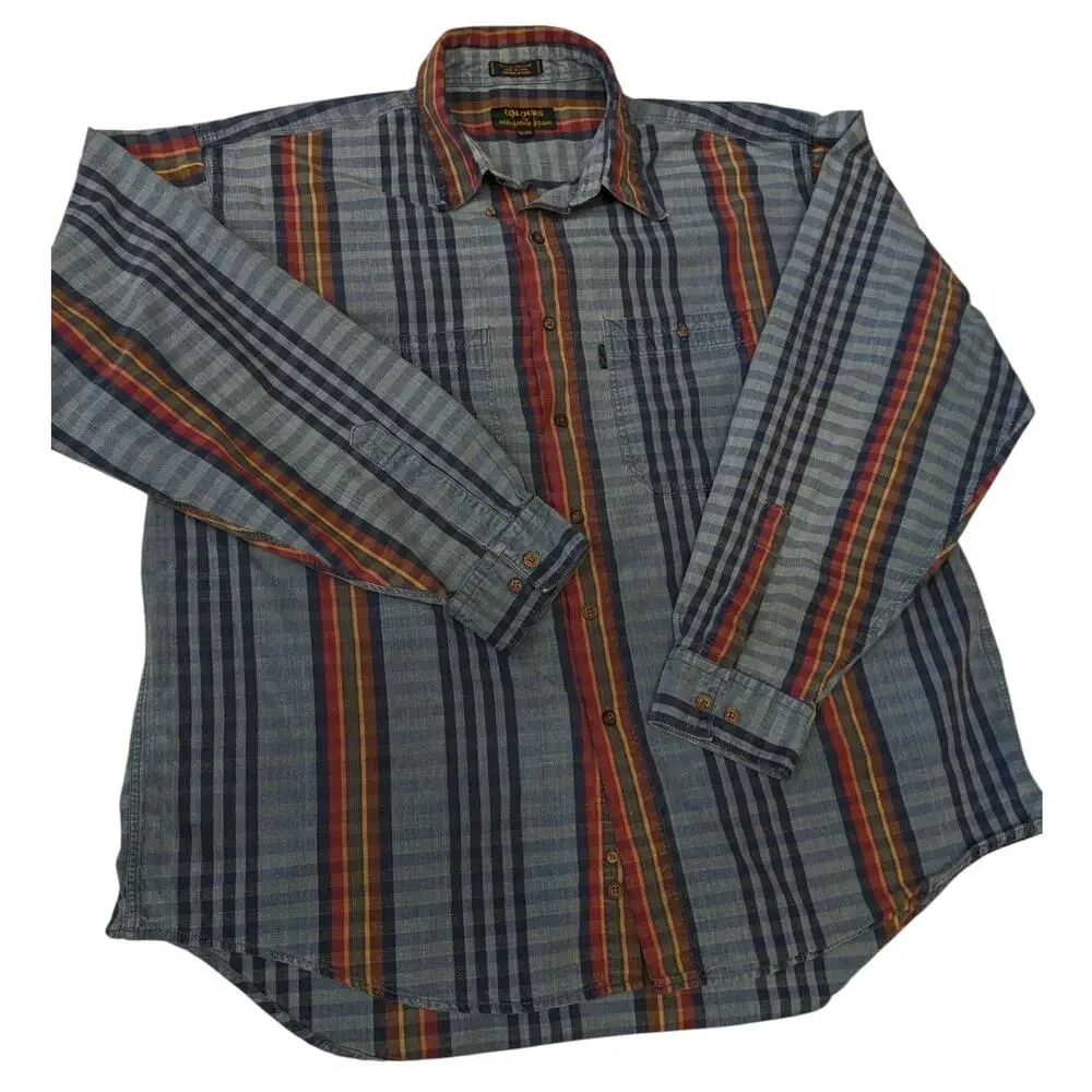 Colours by Alexander Julian Shirt Mens XL Plaid Cotton Long Sleeve Vintage Style - Picture 1 of 13